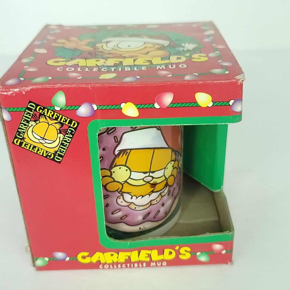 Vintage 1996 Christmas Garfield Mug Season's Eatings Frosted Donut Jim Davis NEW